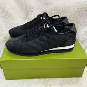 Tory Burch Black Quilted Suede Running Sneakers